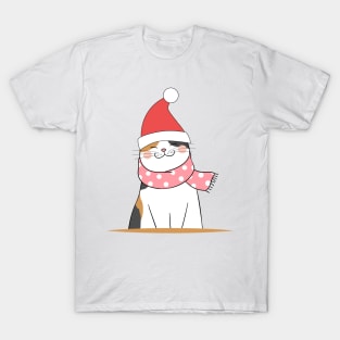 cat with santa hat christmas T-Shirt